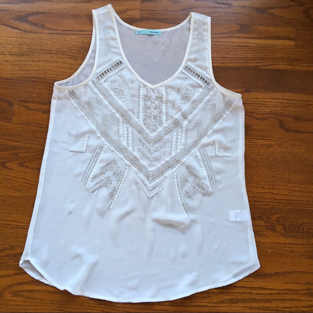 Maurice’s Sheer Embroidered White Tank Top